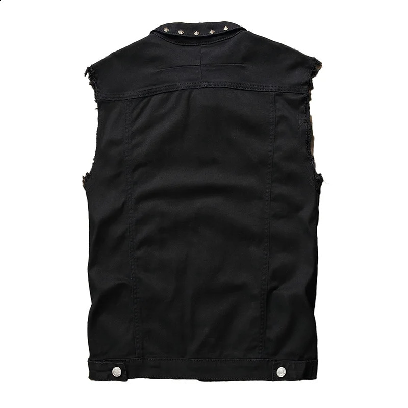 Idopy Fashion Mens Rivet Denim Vest Punk Party Studded Slim Fit Jean Jacket Male Sleeveless Waistcoat For Men Plus Size 240919