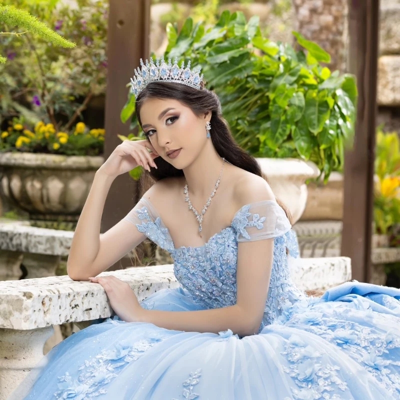 Quinceanera Mexico Dresses Ball Gown Off Shoulder D Ral Lace Applique Beaded With Bow Tull Corset Sweet Dress Vestido De Anos D ress e