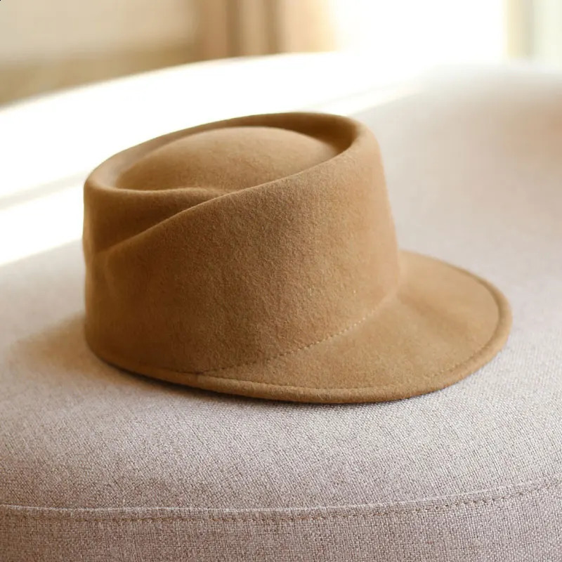 Winter Fedora Womens Flat Top Navy Wool Hat British Casual Black Grey Khaki Equestrian Hat Fashion High Quality 240919