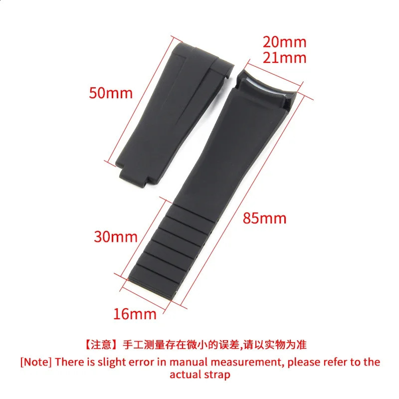 Suitable for Rolex 20 21mm Black Water Ghost Rubber Strap Gmt Submarine Original Solid Stainless Steel Folding Buckle Silicone Watch 240911