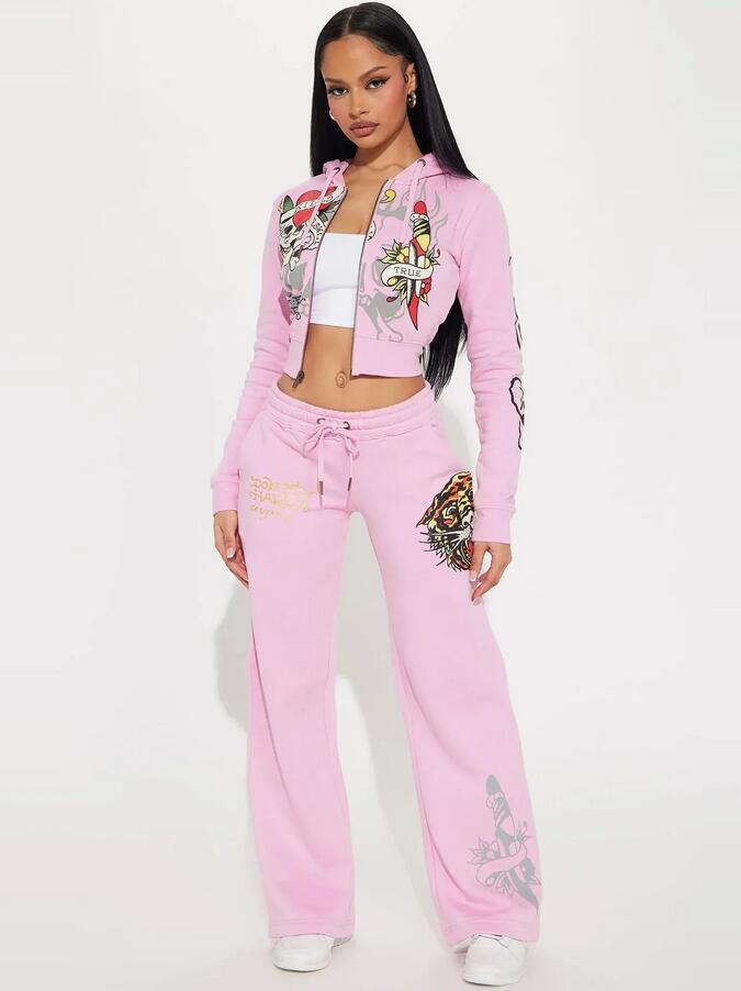 Women's Tracksuits Joggers 2-piece Hardy Ed letter printed sportswear hoodie zipperand sweatpants set