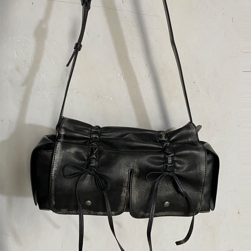 Square Drawstring Bow Moto & Bike Bags For Women Designer Handbag Purses 2024 New In Vintage Pleated Underarm Shoulder