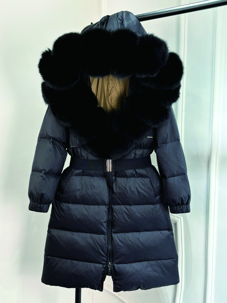 Janveny New Natural Thick Warm 90% White Duck Down Coat Long Winter Jacket Women Real Big Fox Fur Collar Belt Loose Puffer Parka