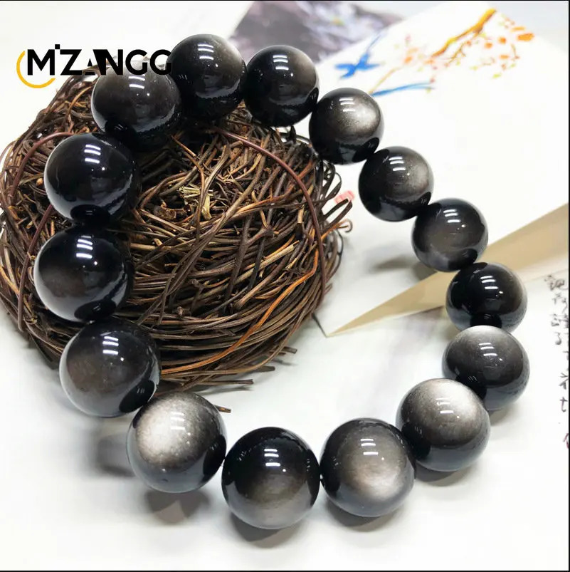 Natural Silver Obsidian Bracelet Mens and Womens Models Double Cat Eyes Silver Obsidian Gold Obsidian Lucky Amulet Hand String 240910