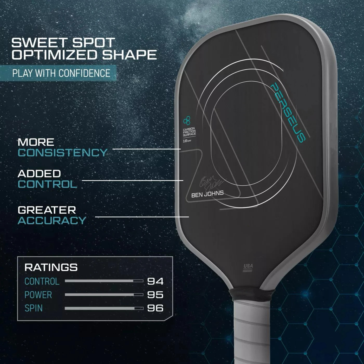 Pickle Ball Paddle BEN JOHNS T700 Carbon Fiber Thermoformed Monomer Structure Carbon Friction Surface 16MM Polymer Cor 240918