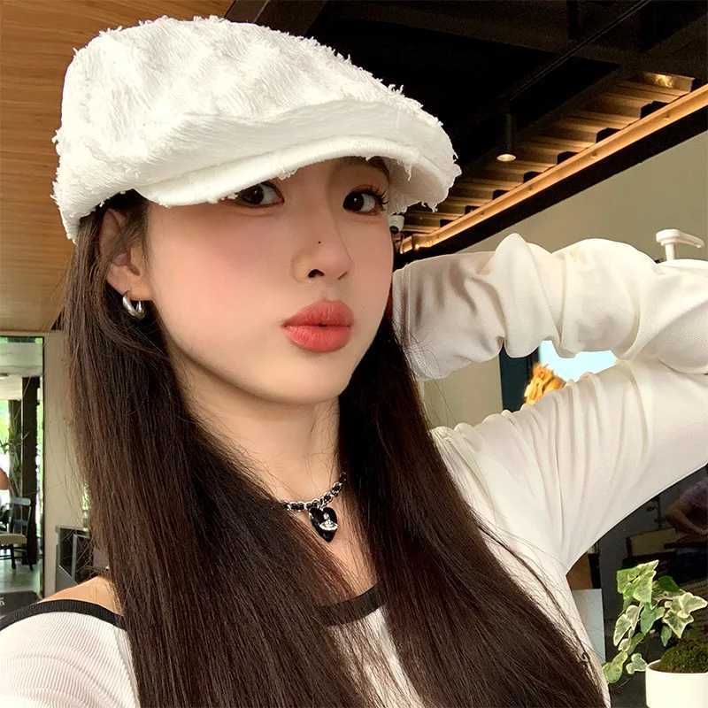 Burr Edge Berets for Women Girls Solid Color Simple Versatile Forward Hat Korean Literary Vintage Painter Caps Reverse Beret CapX240919