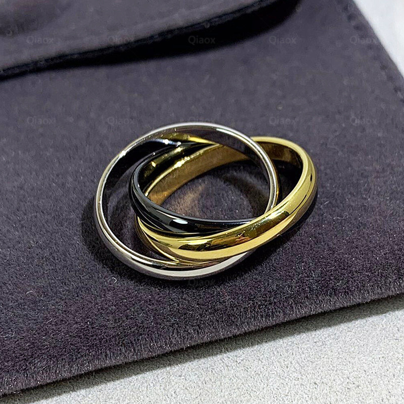 square designer ring three color three ring k gold ring Couple rings for women high-end light luxury jewelry woman