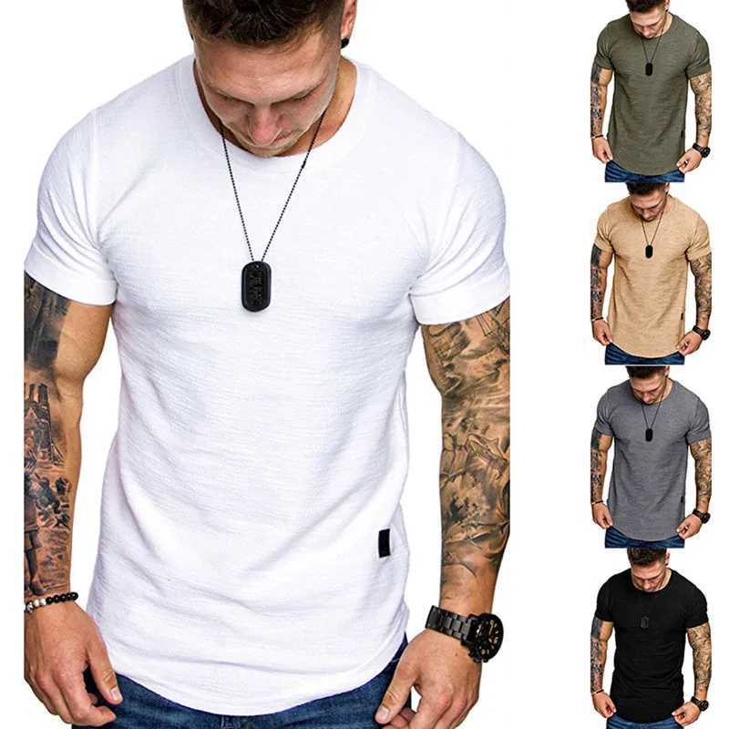 Short Sleeve shirt Streetwear Hip Hop Summer T Shirt Men Longline Curved Hem Fitness Tshirt Slim Funny T-Shirt Plus Size M-3XL Z240919