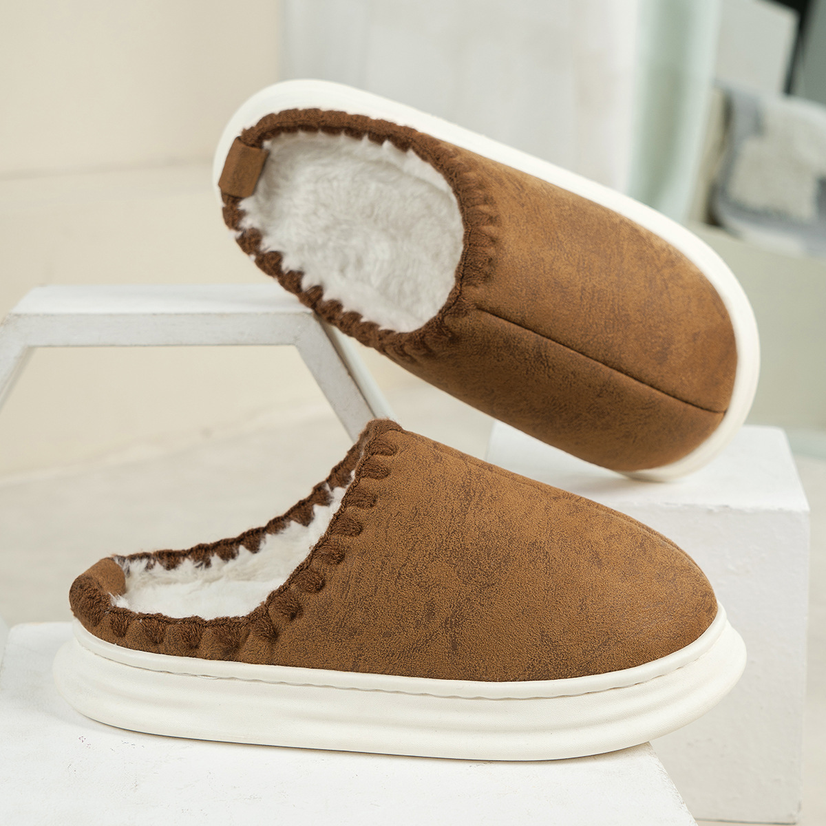 Unisex Slippers 2024, Winter Fleece Warm Indoor Home Shoes, Anti-Slip Thick Sole Comfort Plus Size, Three Colors 5fc1