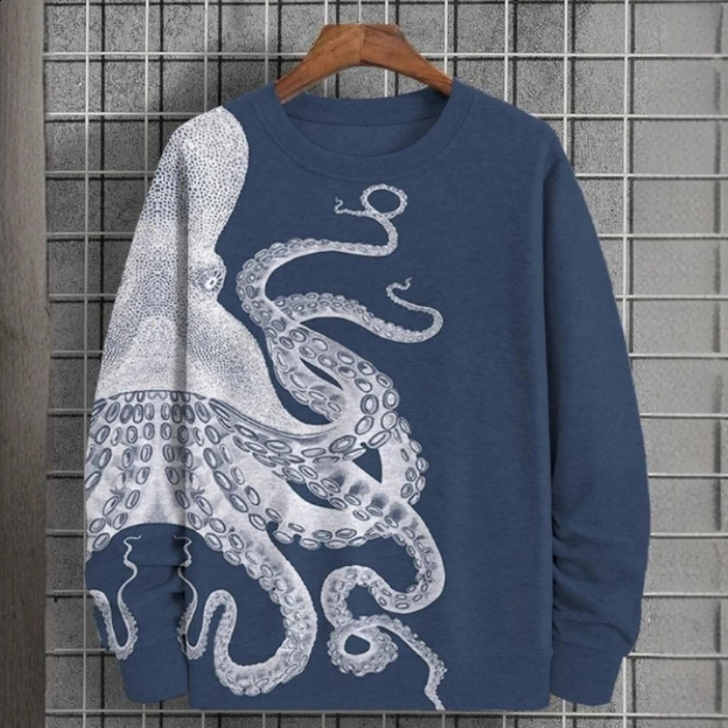 Autumn Mens Sweatshirt 3d Octopus Print Round Neck For Men Hoodies Pullover Soft Loose Oversized Long Sleeve TShirt 240918 - view 3