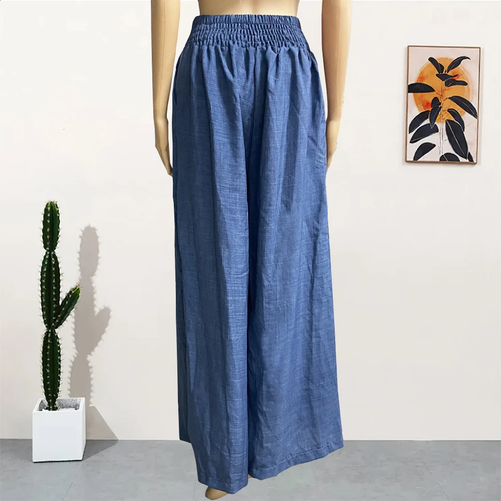 High Waist Solid Color Wide Leg Pants Summer Chic Loose Elegant Metal Flared Pant Office Ladies Straight Holiday Women Trousers y240912