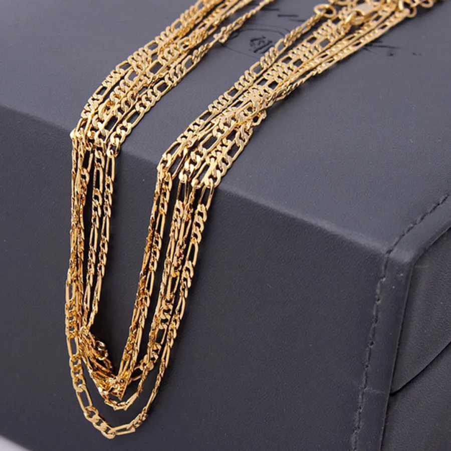 1PC 2.5MM Mens French Figaro Necklace Chain 18K Gold Plated 925 Silver Plated Long Chain Necklace Unisex Jewelry 16-30inchX240919