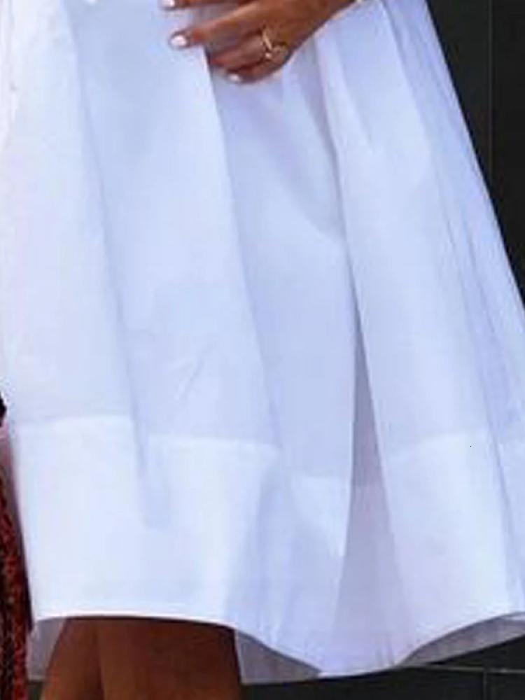 Freeacy Women's Solid Color Cotton Blended Half Open Collar Short Sleeve Loose Fit Pleated Midi Summer Casual Dress