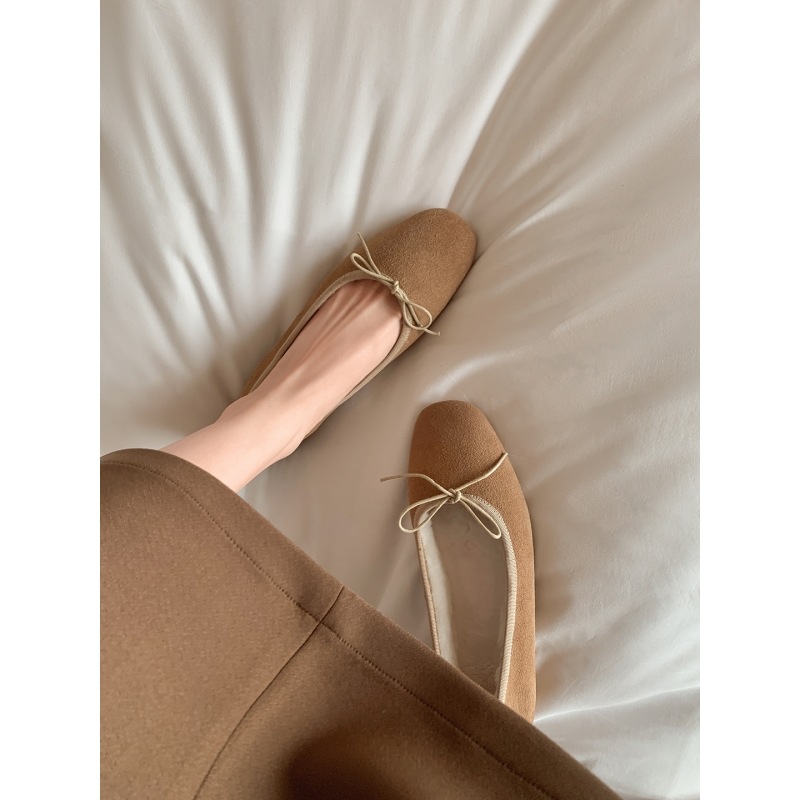 Women's Ballet Flats, Maillard Bow Wool, Slip-On Shoes, Comfy Pointed Toe Flats for 2024 dh910320090