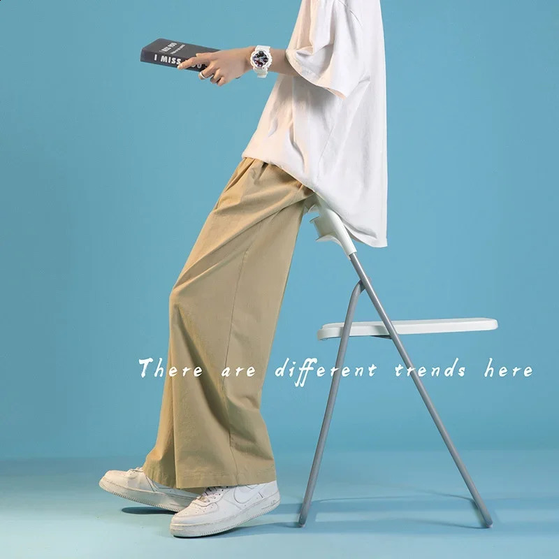 Autumn mens solid high street pants loose straight wide leg Japan jogging Trouser casual moletom masculino 240913