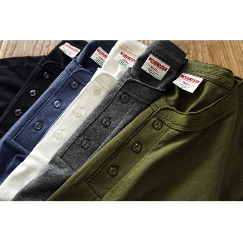 Sauce Zhan Mans T Shirts Henry Collar Pure Cotton Solid 5 Color Summer Short Sleeve Vintage Style Regular Fit 230g/m Z240919