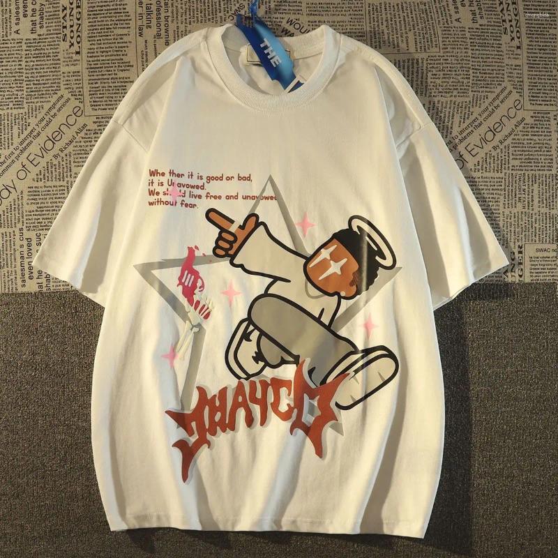 Mens T Shirts American Retro Street Cartoon Graphic T-shirt For Men And Women Summer Loose Hip Hop Casual Couple Short Sleeve Top Clothing
