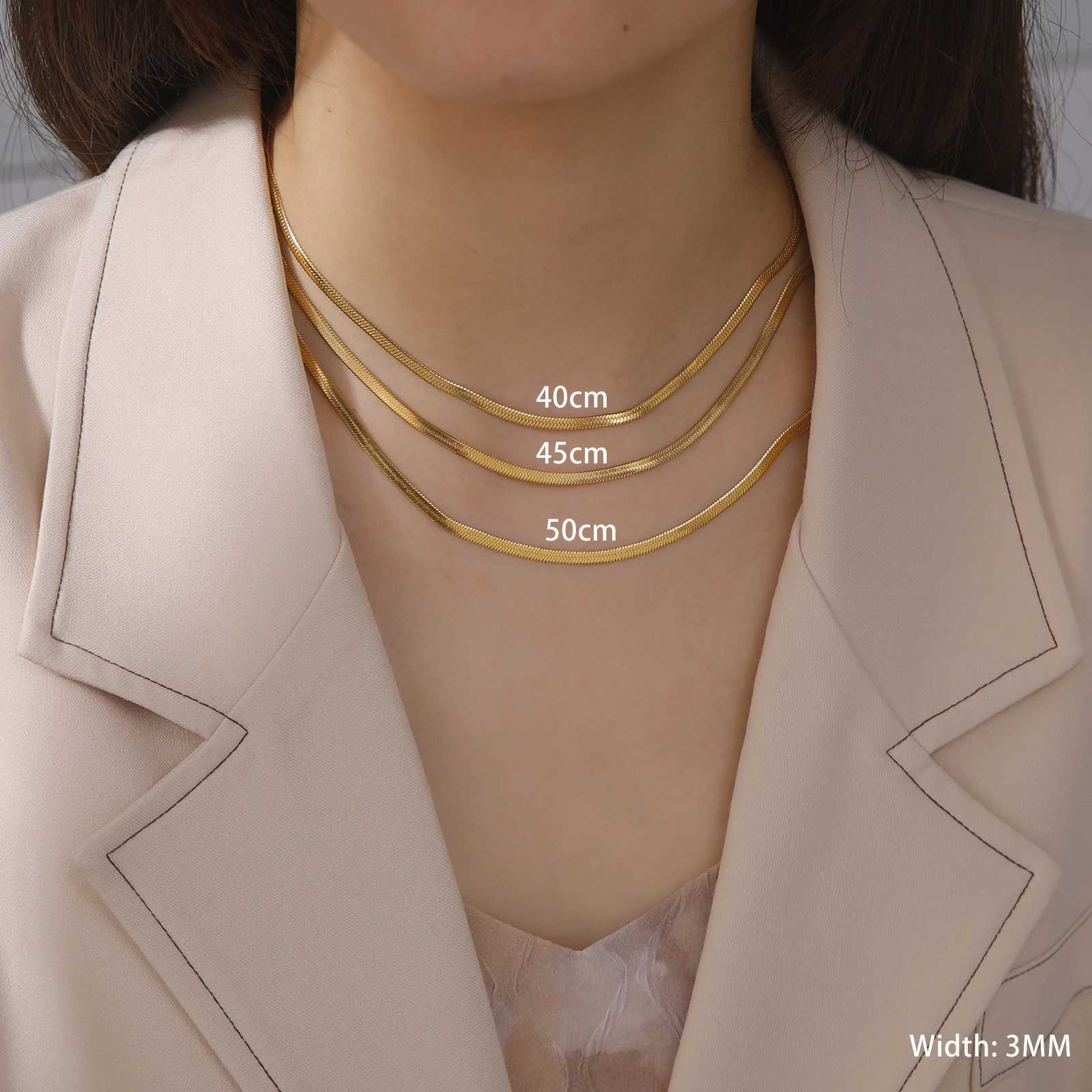 Skyrim Snake Chain Necklace Men Women Stainless Steel 2/3/4/5mm Wide Flat Herringbone Neck Chains Trend Hip Hop Jewelry Gift HotX240919