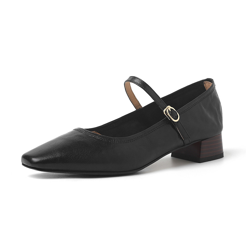 Mary Jane Buckle Shoes: Vintage Style Genuine Leather Elegant Heels for Women 2024 acef