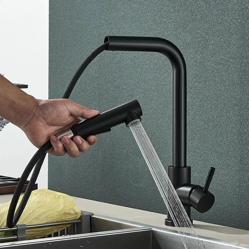 Black 360° Rotation Stream Sprayer Nozzle Stainless Steel Kitchen Sink Cold Taps Kitchen Faucet Deck Mounted Mixer Tap 240918