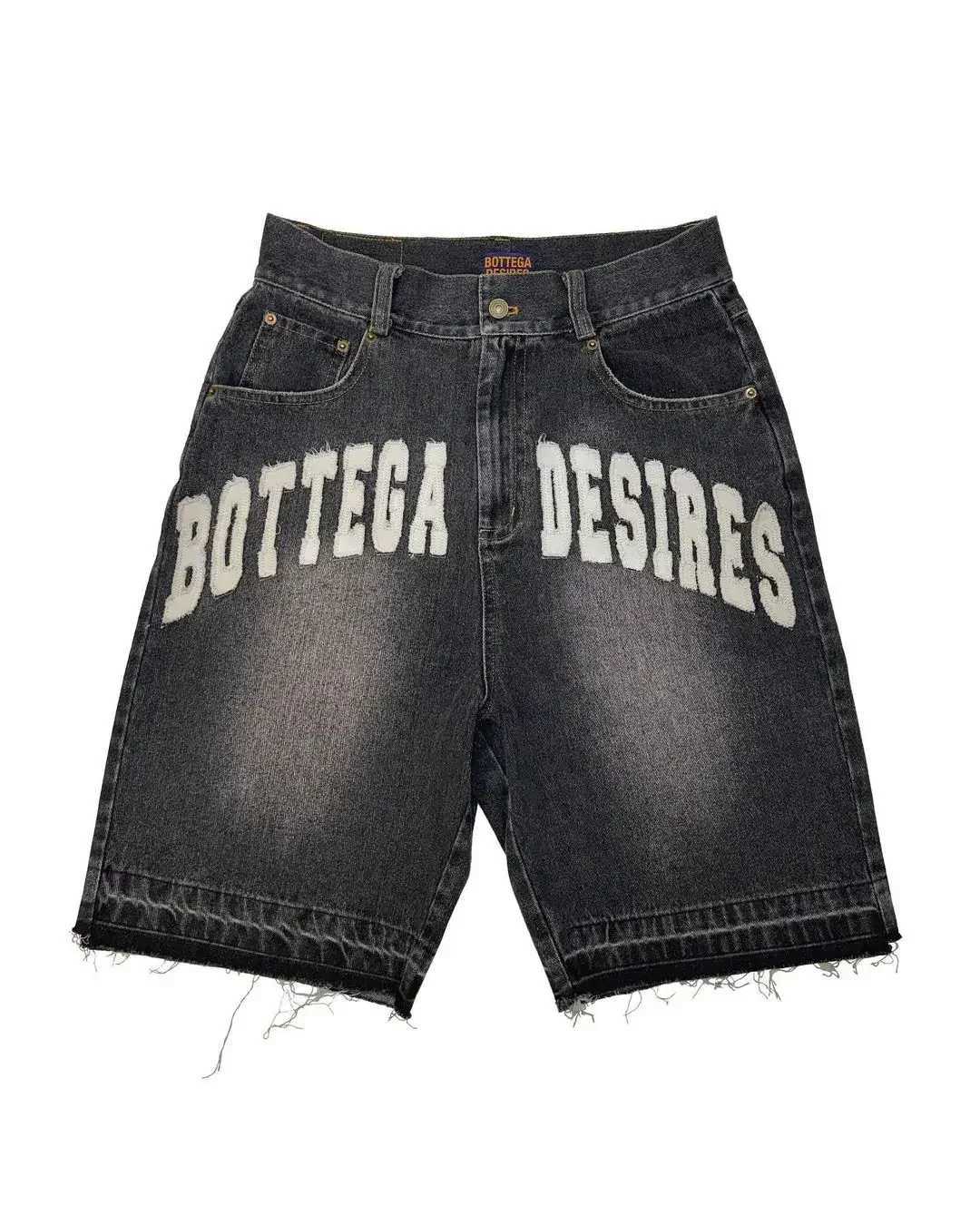 Dark style pattern printed denim shorts mens high street personality Harajuku style loose fashion wide leg ins five-point pantsXJ250117