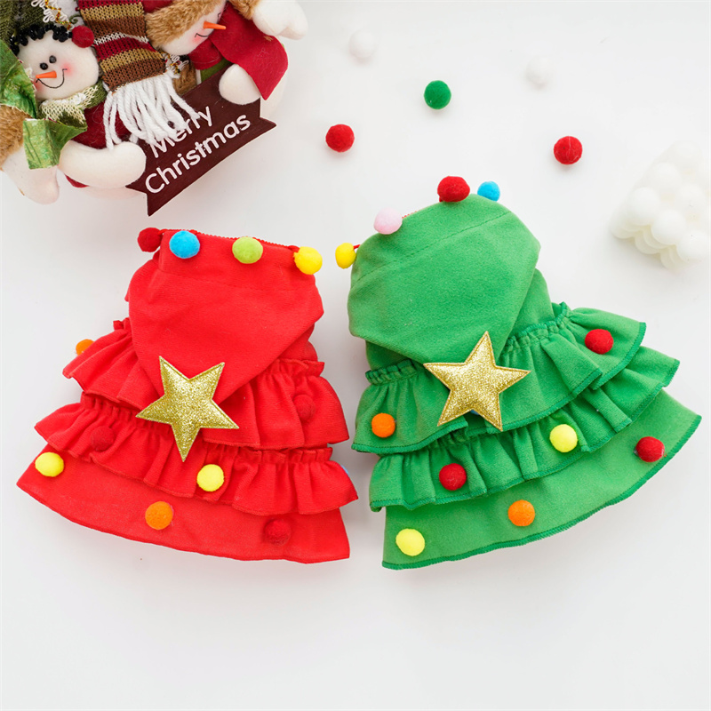 Dog Christmas Outfit Elf Costume Cat Cloak Puppy Clothes Kitten Cape Xmas Tree Costumes for Small Dogs Cats Pet Santa Gifts Free shipping