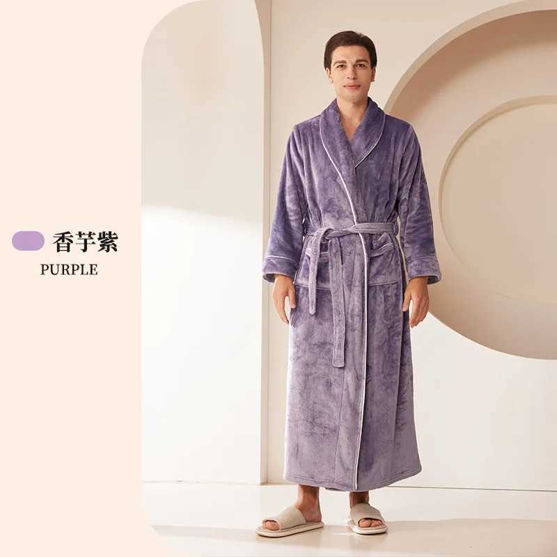Men Bathrobe Extra Long White For Hotel Robe Sauna And Swimming Pool Soft Winter Flannel Robe Large Size Warm Nightgowns For Men Y240919