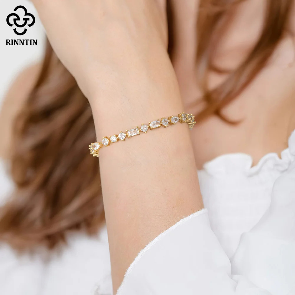 Rintin 3 CZ tennis bracelet in different shapes 925 sterling silver sparkling chain bracelet womens jewelry SB167 240910