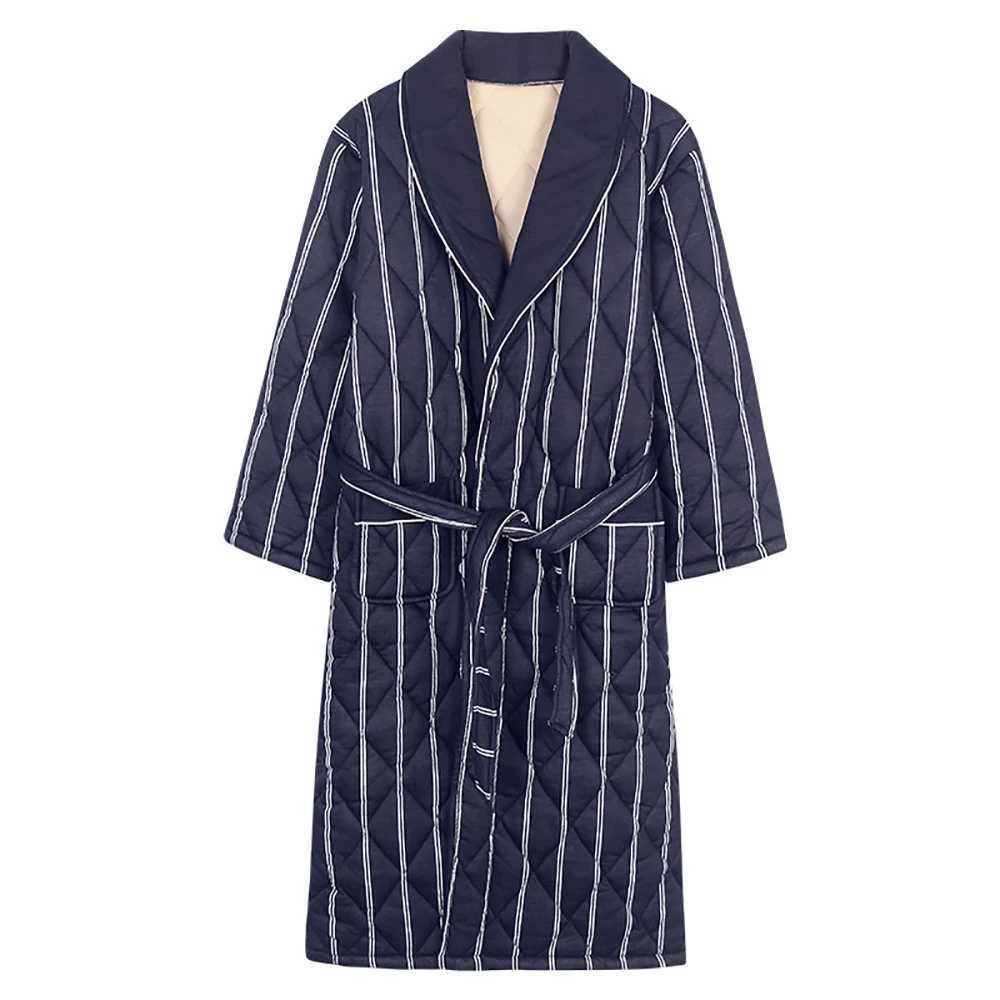 Mens Luxury Plaid Robe Autumn Winter Thick Long Bathrobes Man Cotton Soft Dressing Gown Breathable Kimono Bath Robe Plus Size Y240919