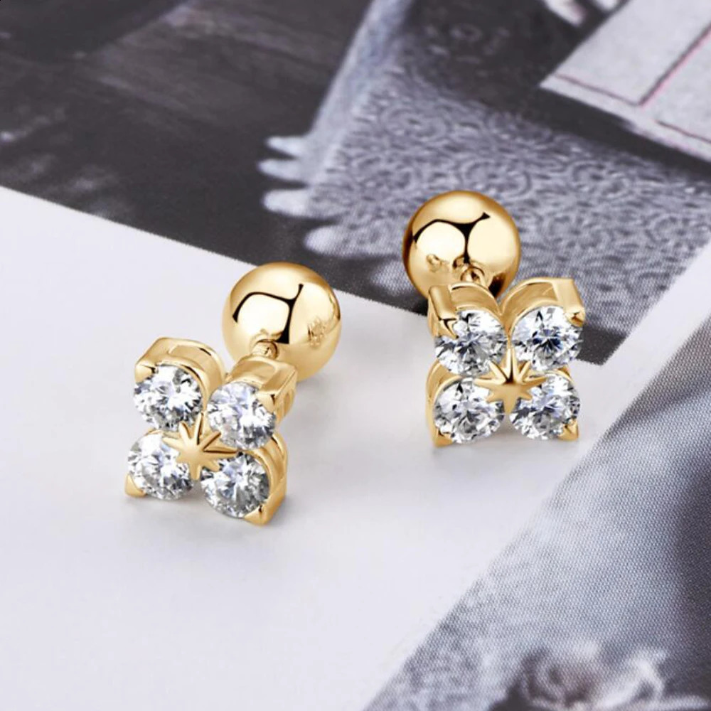 Rose four leaf clover Mo silica stud sier plated yellow/white gold dia womens jewelry earrings 240918 4