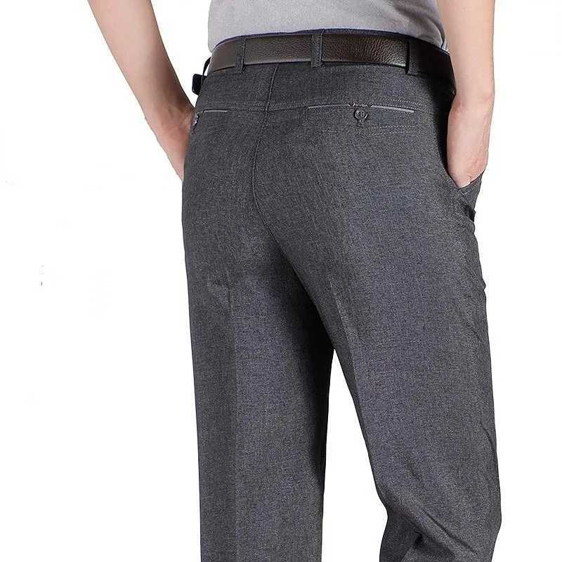 New Mens Summer Thin Business Casual Pants Autumn Fashion Solid Mild Thick Trouser Mens Brand Set Pants Black Grey RIYBEOE W250225