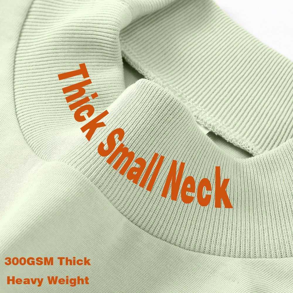 300gsm Thick Small Neck 100% Cotton Oversize Heavy Weight T-shirt for Men Short Sleeve Solid Color Leisure Streetwear Large Size Z240919