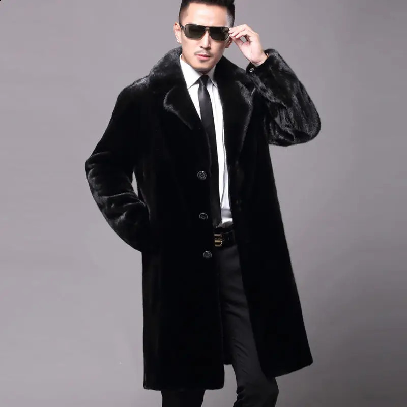 Mens long fur coat winter warm mink coat fat jacket loose casual windbreaker 240911