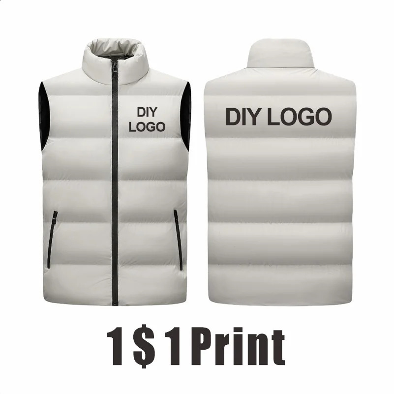 Sleeveless Vest Mens Stand Collar Thicken Jacket Down Windproof Winter Coat Custom Printing Company Diy Warm Vest 240912