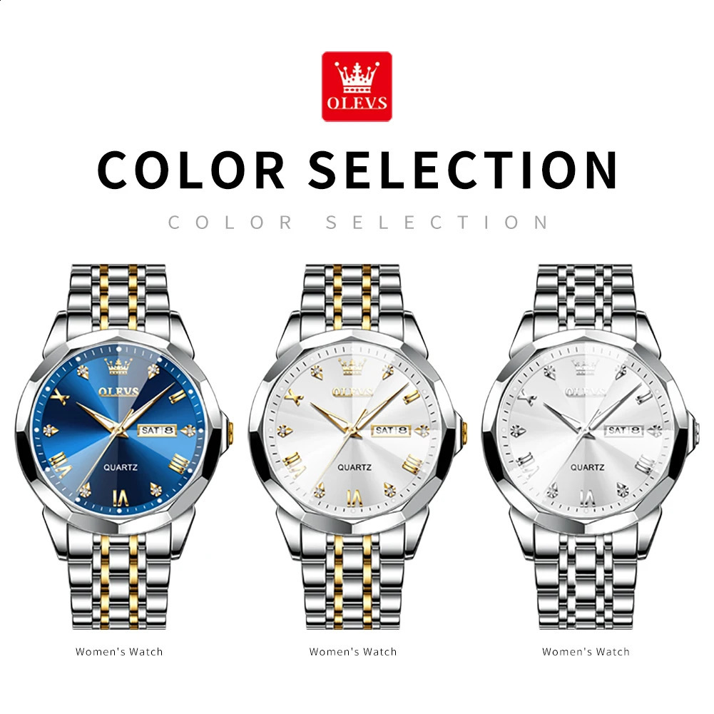 OLEVS Mens Watch Diamond Mirror Original Mens Quartz Watch Waterproof Luminous Stainless Steel Watch Mens Date Week ww 240923