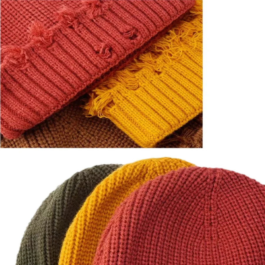 Bright candy colored winter knitted hat for female skull warm and thick male hip-hop hole head bone hat unisex couple hat 240919