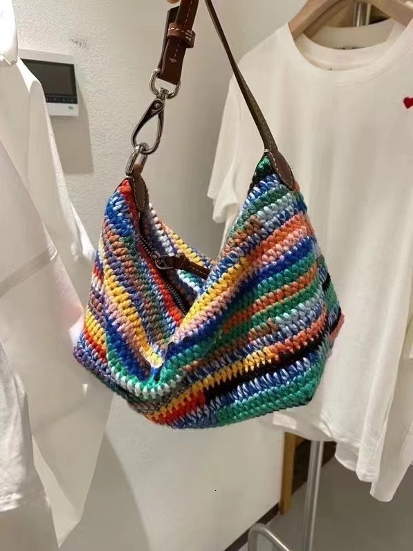 Female Rainbow Woven Fashion 2024 Women Underarm Bag Totes Handbag Casual Purse