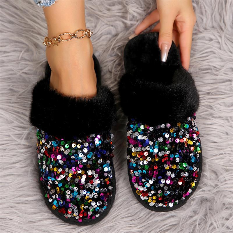 Women's Cozy Slippers: Warm Plush Indoor Shinning Flats, Plus Sizes, Free Shipping 607d
