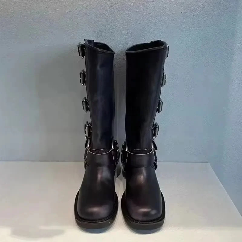 Autumn and Winter Vintage ren Summer Thin Western Cowboy Boot Medium Heel Leather Cavalry Boots 240909 b9c0
