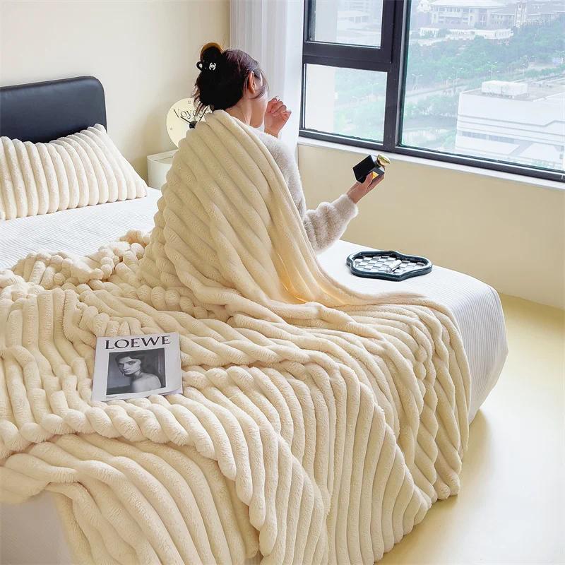 Blankets 1pc Double-sided Imitation Faux Fur Blanket Soft And Warm Throw Anti-static For Bedroom Guest Room Living Roo