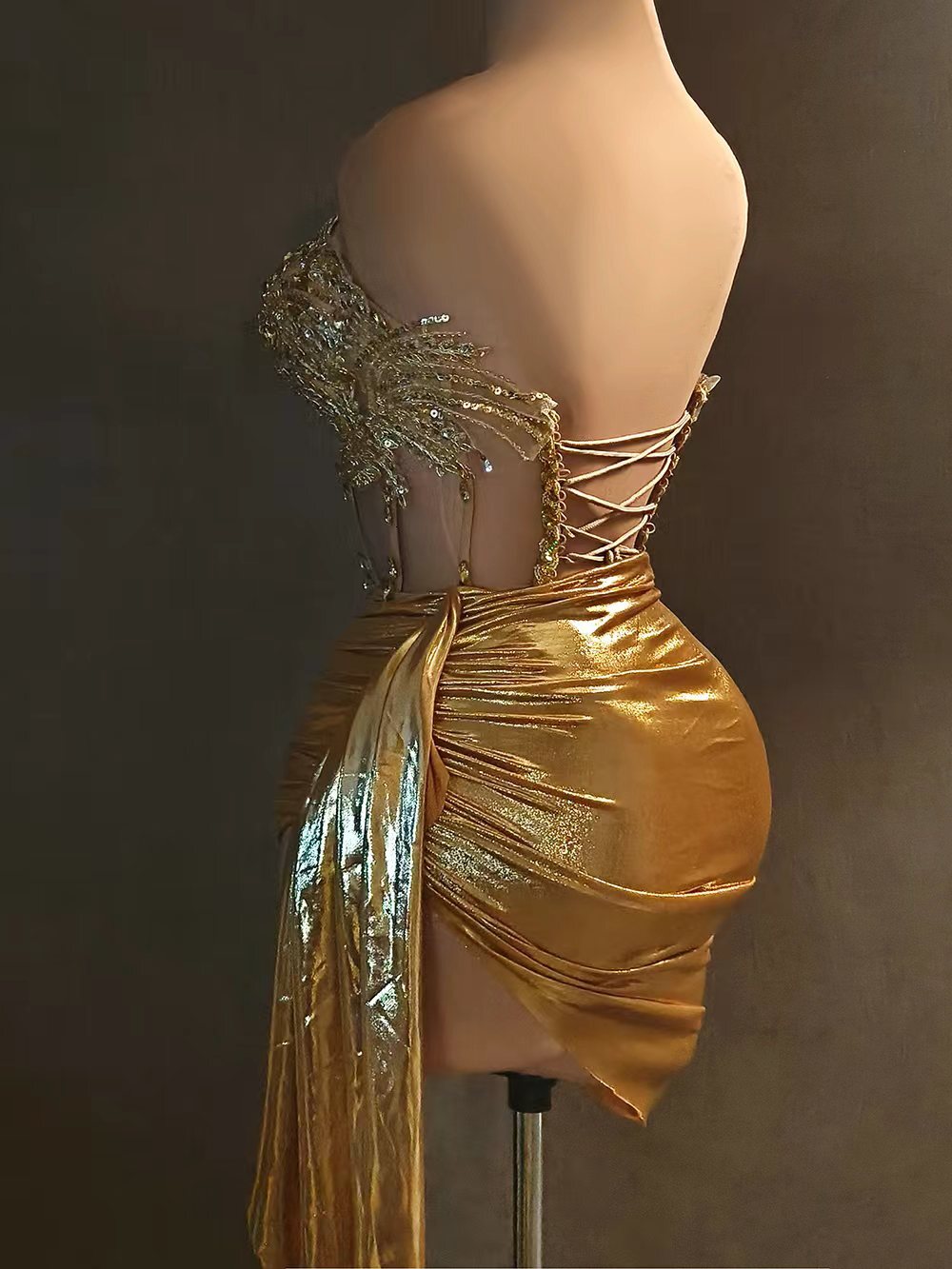Gold Dia Formal Ocn Tail 2-Piece Set Gown Outfit Sexy Girls Short Prom Birthday Mini Dress