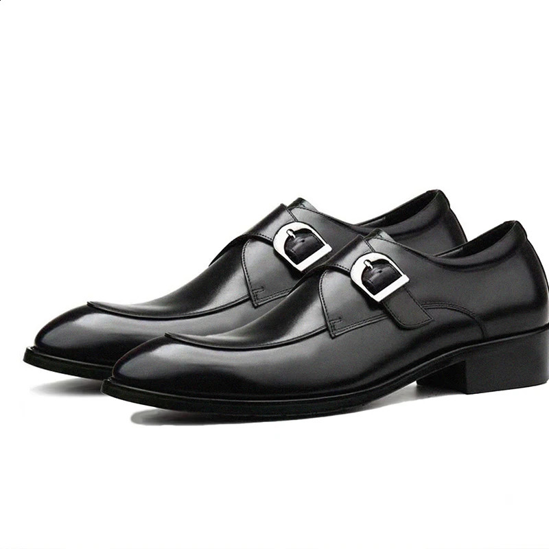 Classic Leather Man Shoes Color Block Round-Toe Buckle Business Dress Leather Shoes Man Casual Wedding Party Shoes For Leisure 240918
