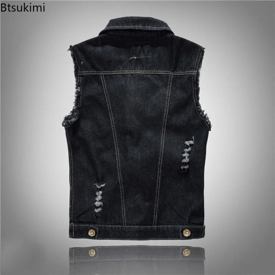 2024 Mens Fashion Jeans Sleeveless Jacket Vest Male Black Blue Denim Jeans Vest Man Cow Outdoors Waistcoat Mens Jacket Vest 240919