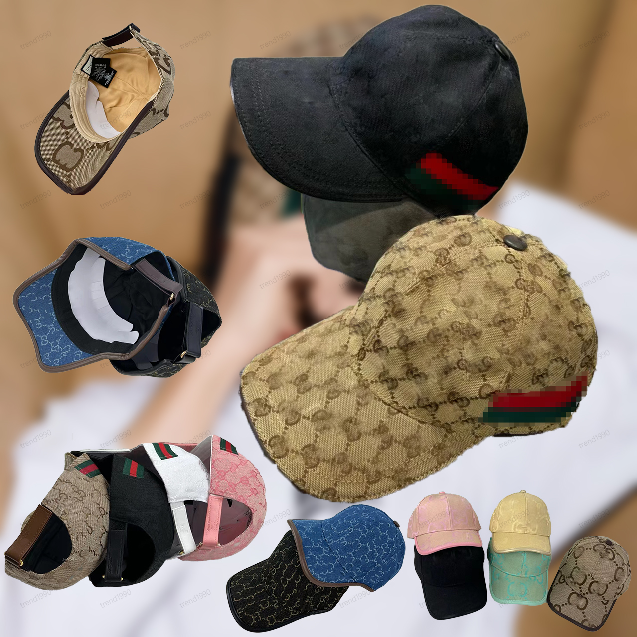 Designer baseball cap Italian canvas jacquard ball cap, embroidered alphabet, leather trimmed floral trucker cap