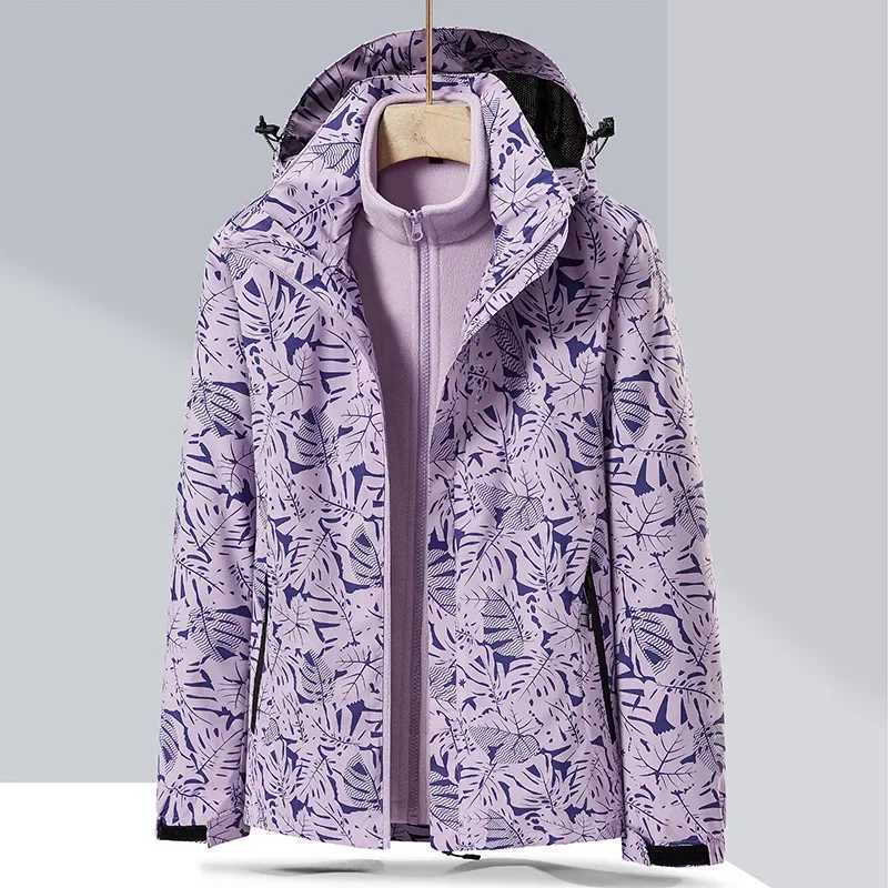Outdoor Jacket 3 In 1 Men Women Winter Jacket Print Waterproof Windbreaker Outdoor Rain Hooded Fleece Jacket Ladies Snowboard Warm Snow Coat M240919