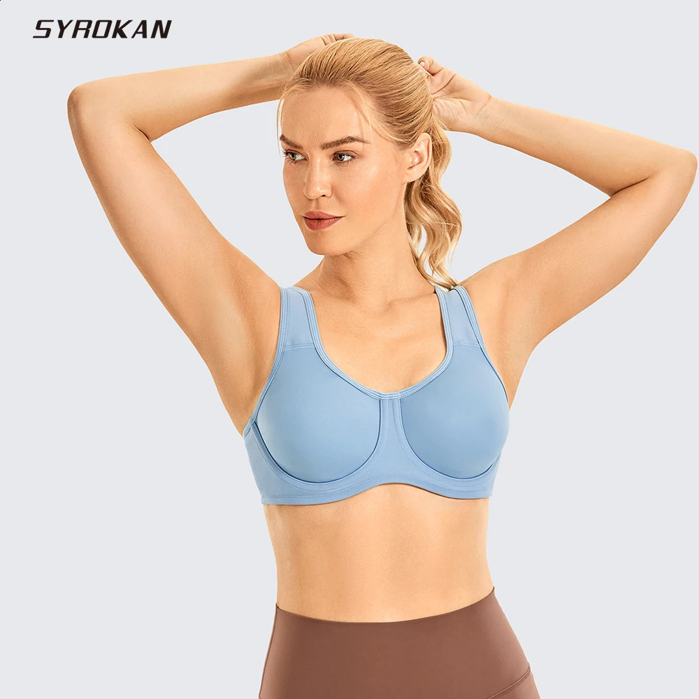 SYROKAN womens underwear high support plus size sports bra with adjustable shoulder straps running top shock resistant 240913