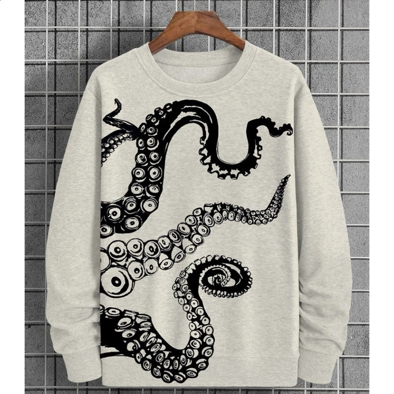 Autumn Mens Sweatshirt 3d Octopus Print Round Neck For Men Hoodies Pullover Soft Loose Oversized Long Sleeve TShirt 240918 - view 6
