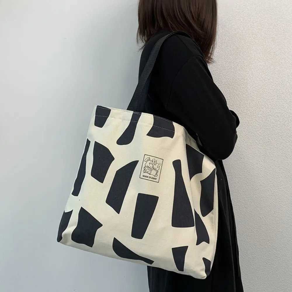 Reusable canvas handbag fashionable and lightweight soft canvas bag fully matched with large capacity shopping bag Z250224
