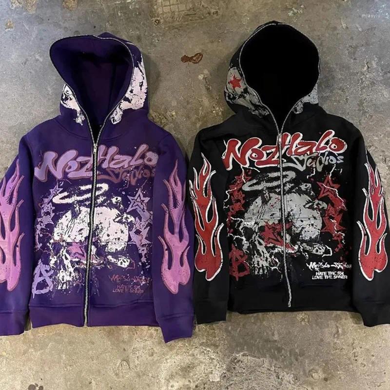 Men's Hoodies Harajuku Graphic Men Women Y2K Top Oversized Jackets Zip Up Hoodie American Streetwear For