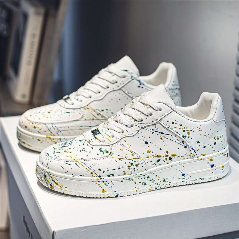 Tidal board shoes Leather Sneakers with Breathable Design and Paint Splatter Style for Casual Wear 98